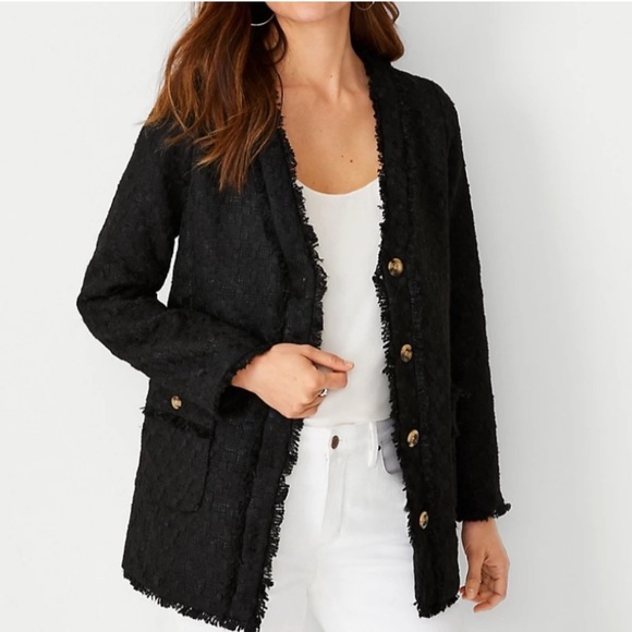 Ann Taylor Jackets & Blazers - ANN TAYLOR Fringe Tweed Long Blazer / Jacket (Black)
